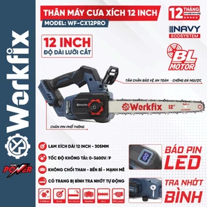 Máy cưa xích pin WORKFIX WF-CX12PRO, Lam xích 12inch 305mm, Không chổi than, Có tra nhớt tự động