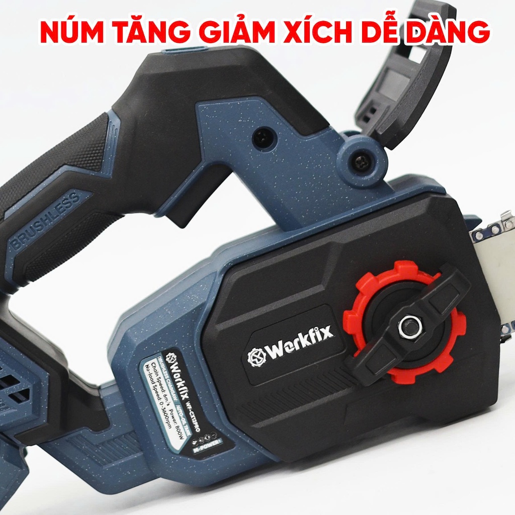 Máy cưa xích pin WORKFIX WF-CX12PRO, Lam xích 12inch 305mm, Không chổi than, Có tra nhớt tự động