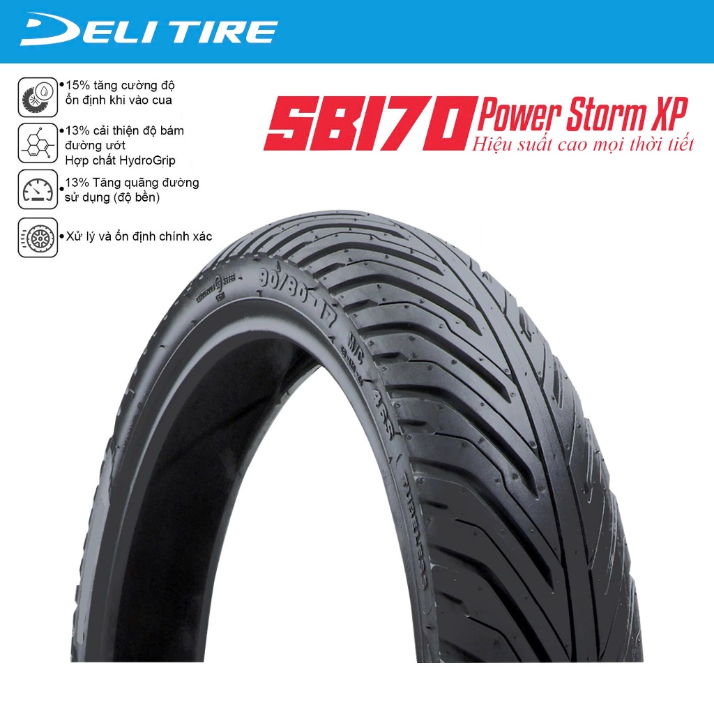Vỏ xe Deli SB 170 Power Storm XP 80/90-14 hoặc 90/80-14 hoặc 90/90-14 ...