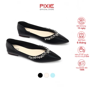 Giày Búp Bê Nữ Mũi Nhọn Đế Bệt Đính Đá Pha Lê Sang Trọng Thời Trang Pixie H409
