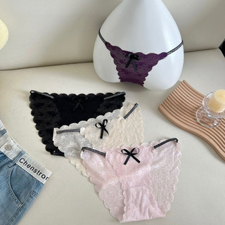 Quần lót Nữ Ren Hoạ Tiết Đính Nơ Dây Eo Tôn Dáng Sexy, Quần Chip Mềm Đáy Dán 2 Lớp King Shop L-1006