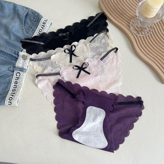Combo 3 Quần lót Nữ Ren Hoạ Tiết Đính Nơ Dây Eo Tôn Dáng Sexy, Quần Chip Mềm Đáy Dán 2 Lớp King Shop L-1006