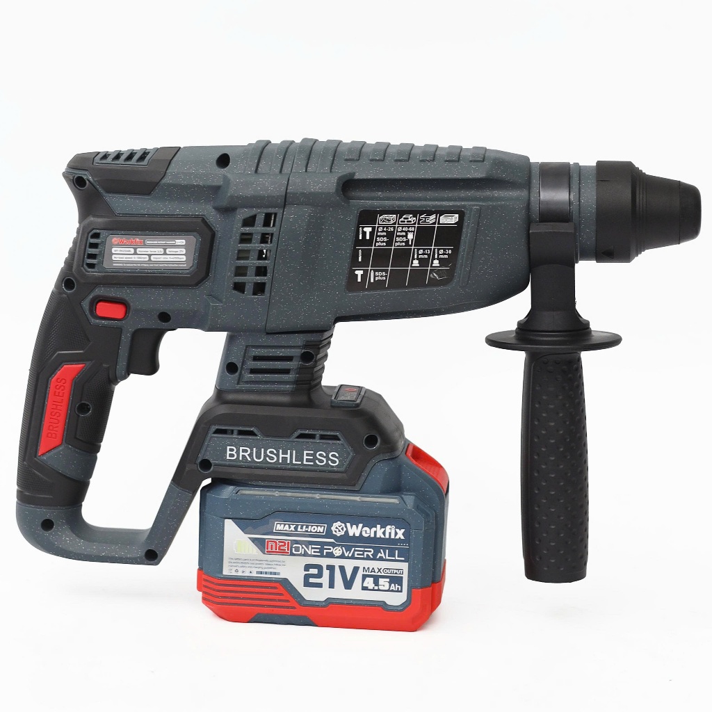 Máy khoan đục bê tông pin WORKFIX WF-RH2326BL, Lực đập 2.3j, Không chổi than, Chân pin phổ thông