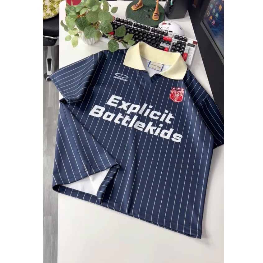 Áo Thun Polo kẻ sọc Battlekids vải thun 2 da mịn mát form rộng boxy oversize nam nữ bigsize