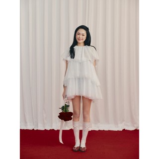Đầm babydoll OLV xếp tầng dễ thương White Chiffon Bowy Layered Mini Dress phù hợp đi tiệc đi chơi