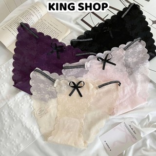 Quần lót Nữ Ren Hoạ Tiết Đính Nơ Dây Eo Tôn Dáng Sexy, Quần Chip Mềm Đáy Dán 2 Lớp King Shop L-1006
