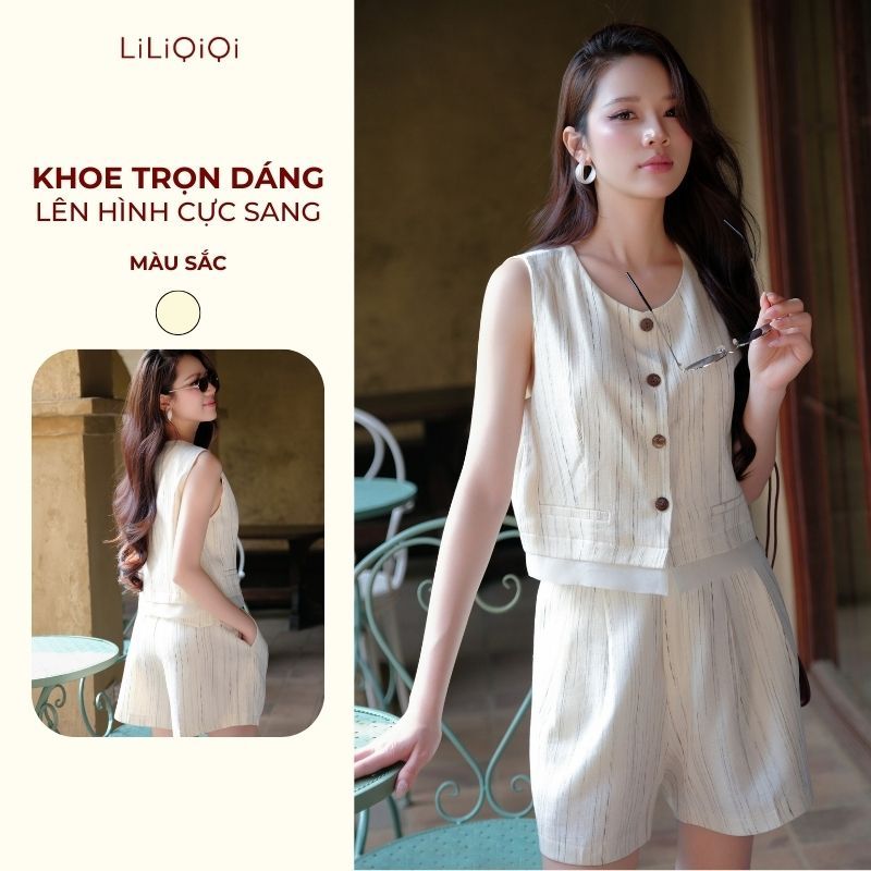 Set Đồ Nữ Sang Chảnh Áo Jile Họa Tiết Mix Quần Đùi Thiết Kế Trẻ Trung LiLiQiQi By LeeGi - AQ950