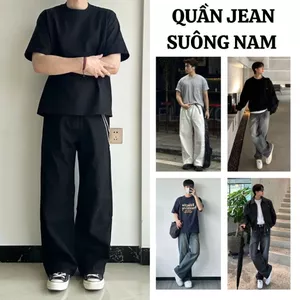 Quần Jean Suông Nam màu Đen Xanh Basic FABUMAN form Suông cạp cao chất jean dày dặn KHÔNG phai xù
