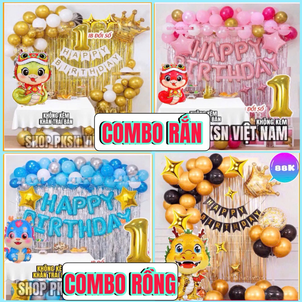 Combo  Bóng Rắn kute,  Rồng cho bé Trai và Gái  ( Tặng Bơm, Keo, dây kết bóng)