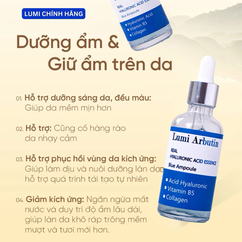 Serum Lumi Arbutin Hyaluronic Acid B5 – Cấp Ẩm Sâu, Giúp Da Mềm Mịn Và Tươi Sáng 20ml