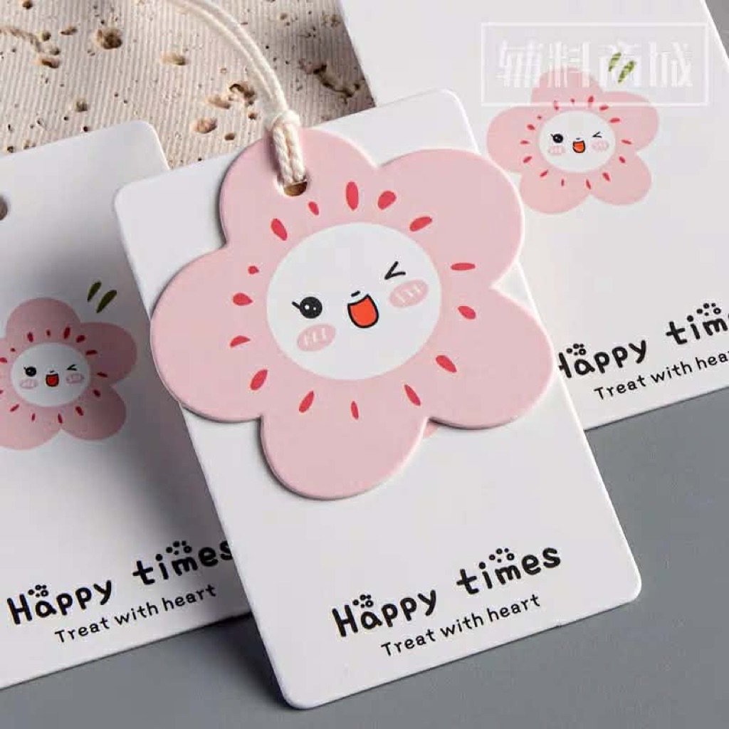 Combo 100 bộ tag_mac 2 chi tiết kèm 100 dây treo in hoạ tiết bông hoa dành cho quần áo trẻ em ( order 7-10n)