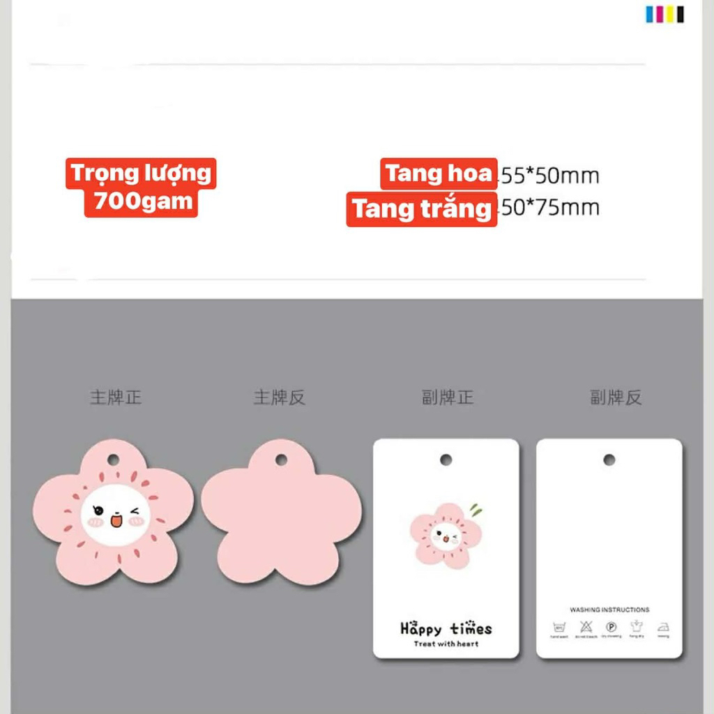 Combo 100 bộ tag_mac 2 chi tiết kèm 100 dây treo in hoạ tiết bông hoa dành cho quần áo trẻ em ( order 7-10n)