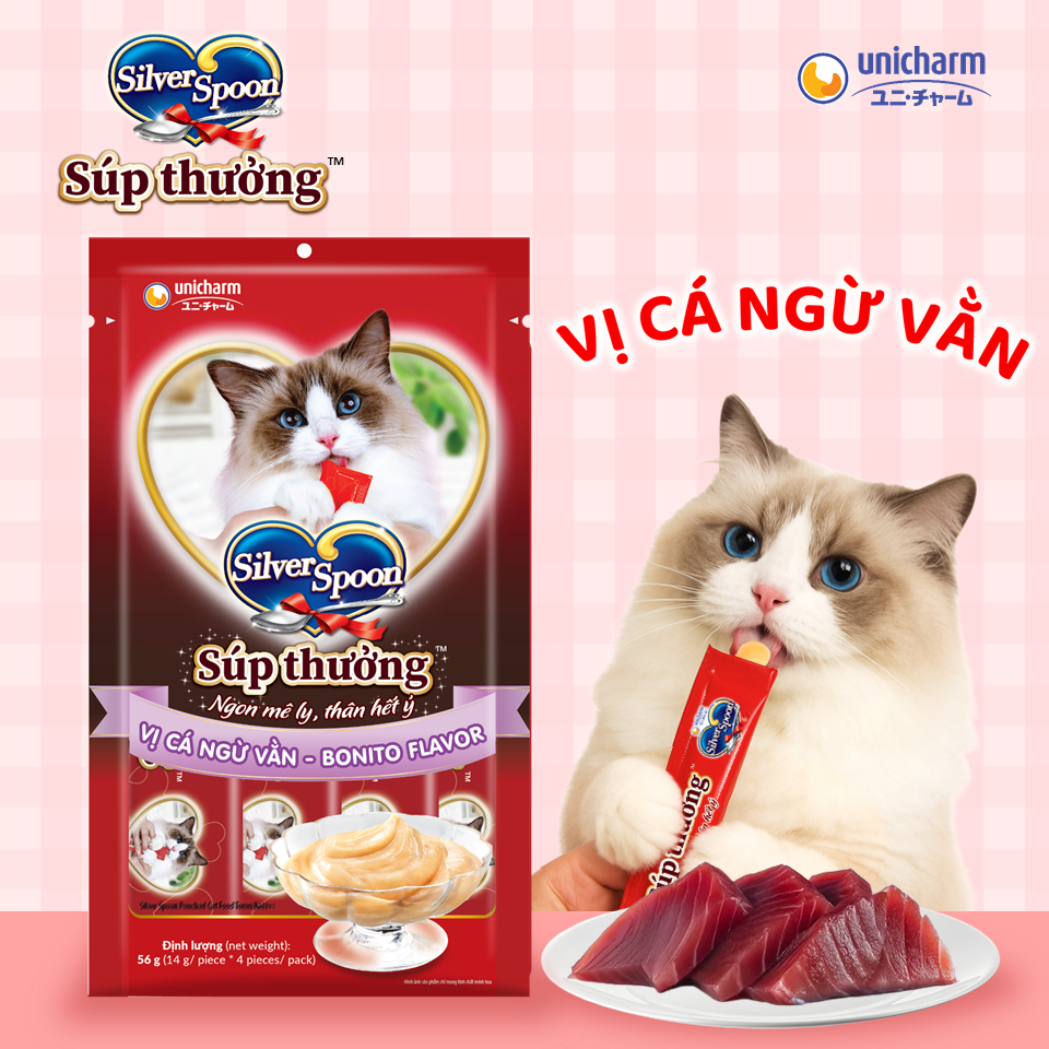 [V] Combo 2 súp thưởng dạng thanh cho mèo Silver Spoon 56g ( 4 thanh 14g) - 6 Vị Thơm Ngon - 100% thịt cá thật hảo hạng