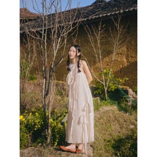 Đầm OLV suông cổ yếm đính nơ Chiffon Halter Maxi Dress nhiều màu thanh lịch phù hợp đi chơi