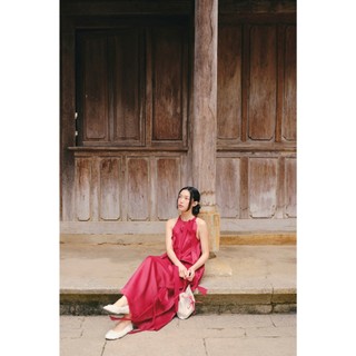 Đầm OLV suông cổ yếm đính nơ Chiffon Halter Maxi Dress nhiều màu thanh lịch phù hợp đi chơi