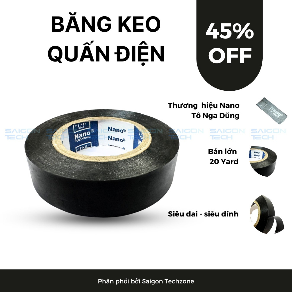 [MỚI NHẤT 2026] Băng keo quấn điện 20yard - Siêu dai, siêu dính, bền chắc, quấn điện, thi công