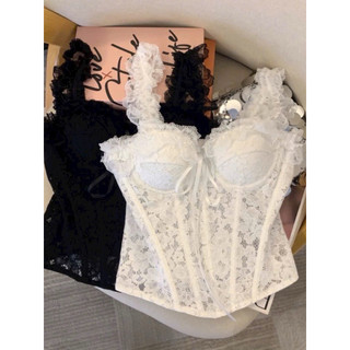 LT - Áo hai dây cúp ren trễ vai xương cá kiểu áo corset ren sexy free size 1527