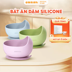 Bát ăn dặm silicone Emoon cho bé từ 5 tháng tuổi đế hít chống trượt đổ an toàn, dễ sử dụng