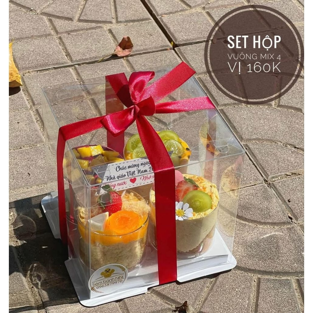 combo 10 Hộp Mica Đựng Bánh Kem, Bánh Sinh Nhật, Set Bánh Lạnh, Bánh Ngọt - Hộp 3 Chi Tiết [Size 15 x 15 x cao 15 cm]