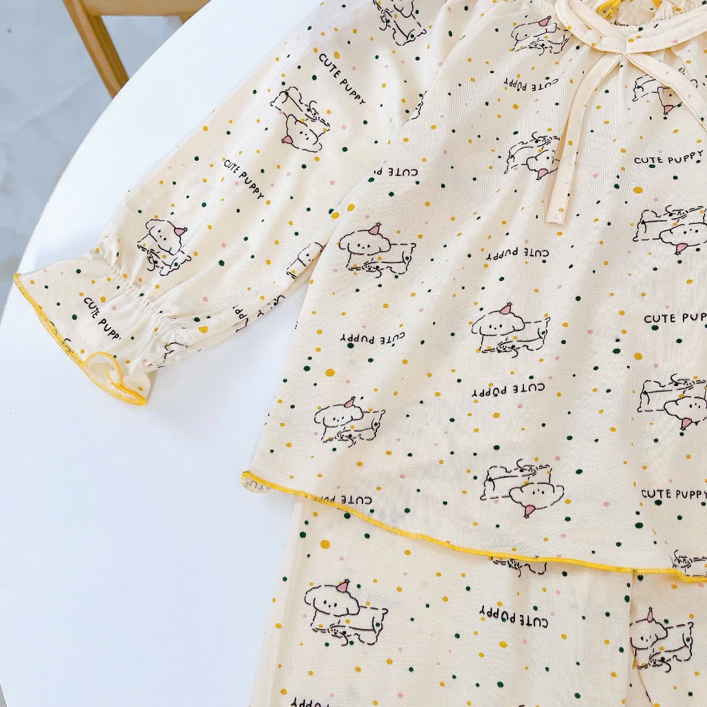 Bộ dài tay cho bé gái sợi sồi Modal Áo Lá Homewear A238 mềm mướt mát lạnh babydoll họa tiết đáng yêu