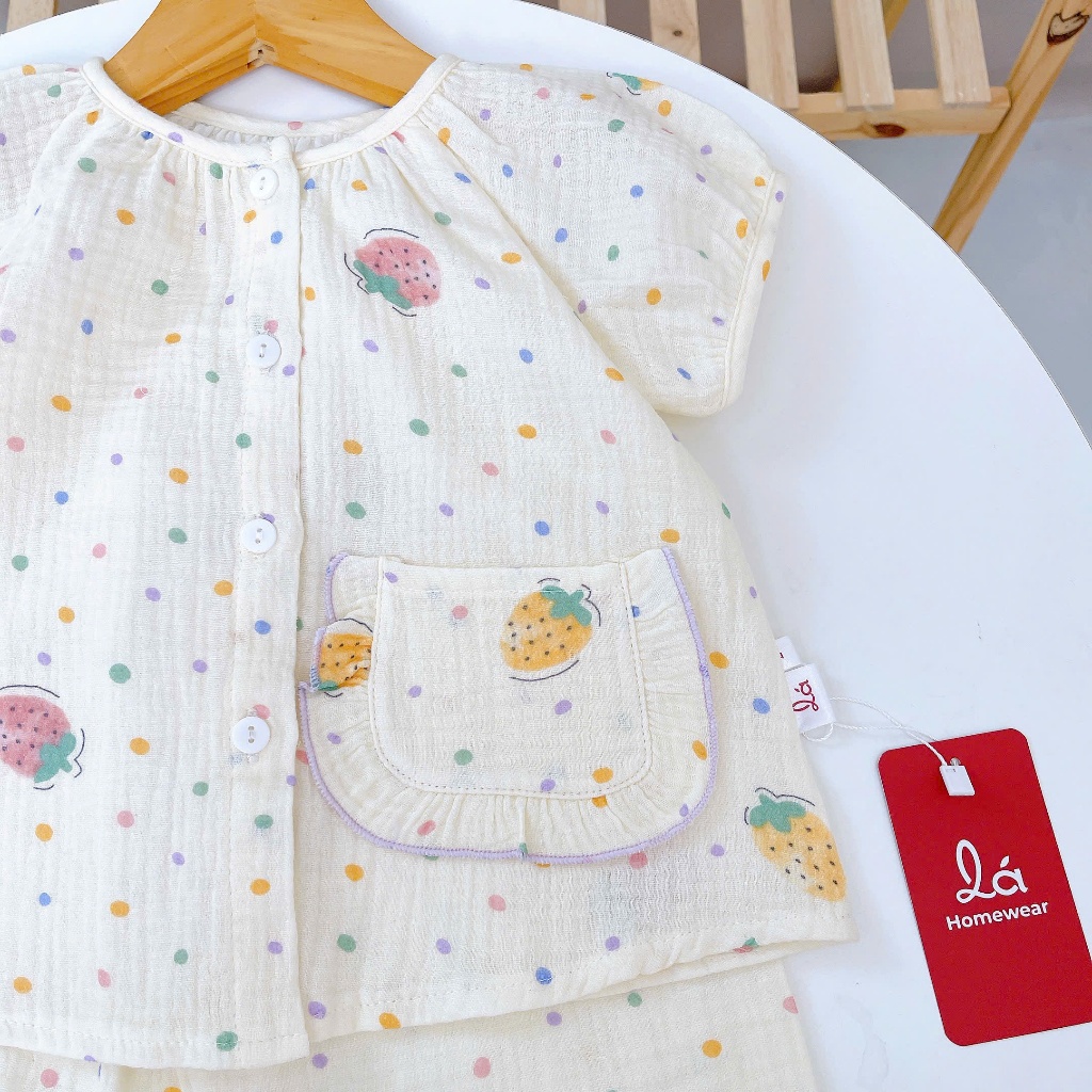 Bộ đồ ngủ bé gái tay ngắn xô muslin Lá Homewear A367, đồ dài cho bé cộc tay dễ thương