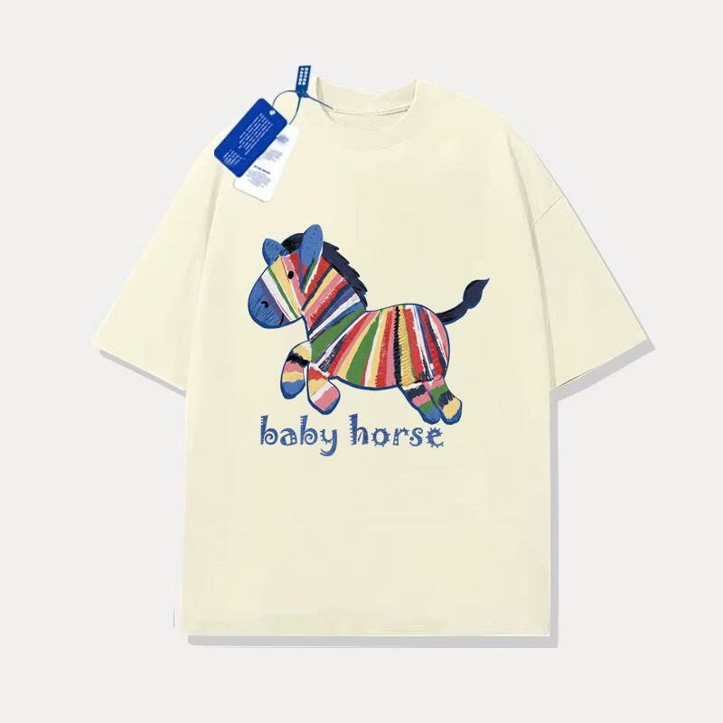 Áo thun Stee Cổ tròn RAINBOW BABY HORSE Localbrand iCVCVNI Unisex Cotton