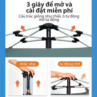 Lều cắm trại dày dặn chống thấm nước, lều tự giãn nở có mái che chống tia UV dành cho du lịch cắm trại dễ dàng mang đi