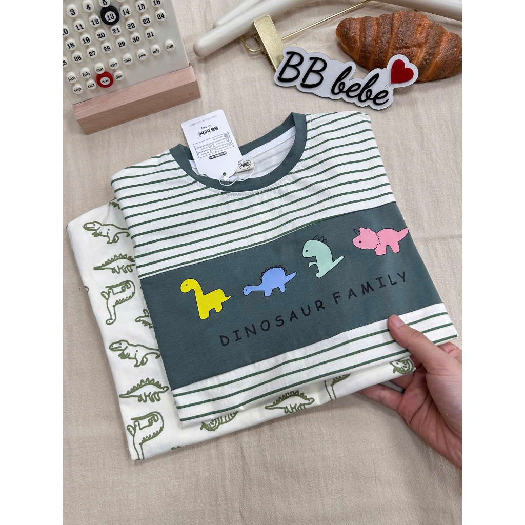 Combo 2 bộ cotton 4 chiều hoạ tiết khủng long bé trai, set 2 bộ cotton mềm mát cho bé