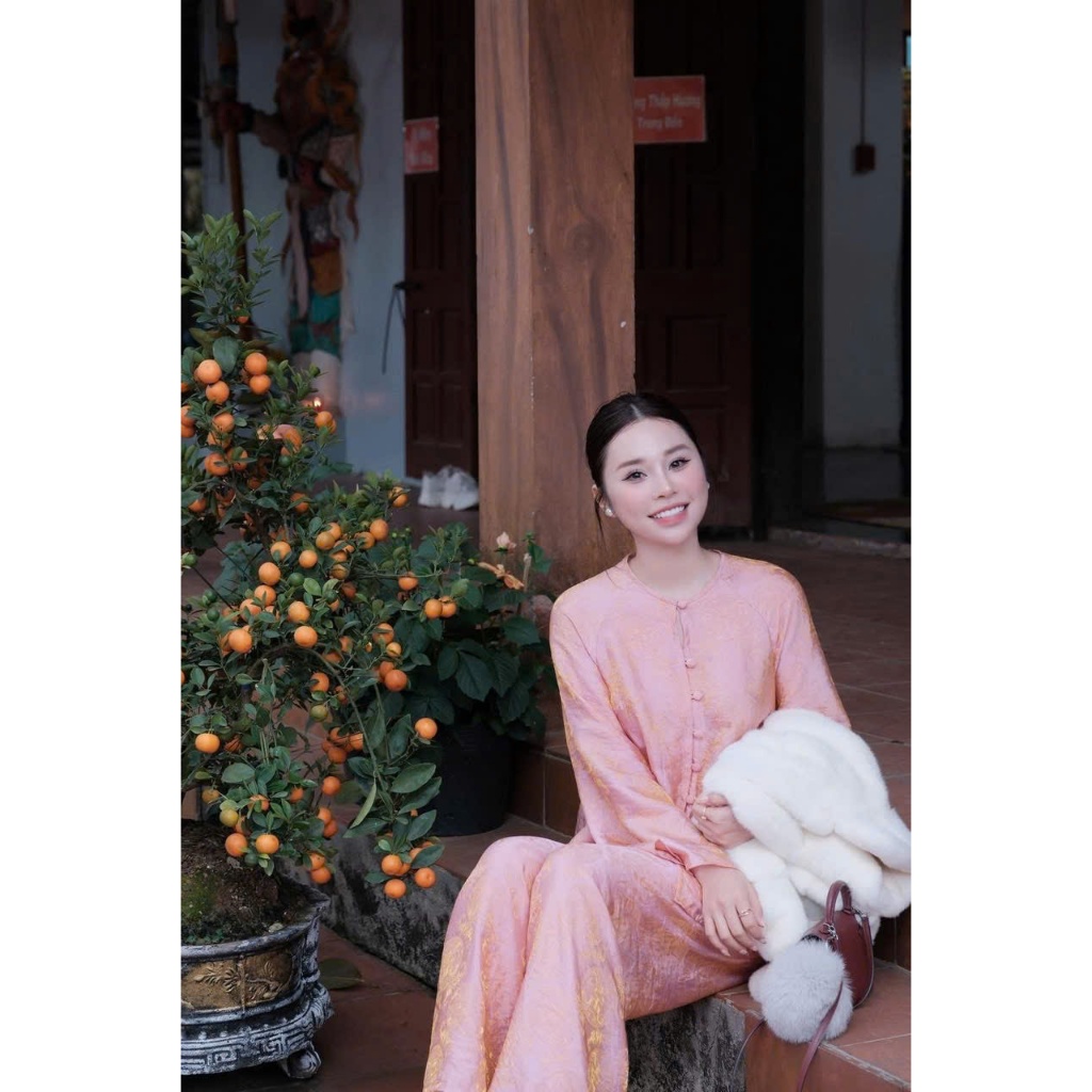 ZIMM STORE-Set Áo Cổ Tàu Cài Cúc Giữa Phối Quần Suông Rộng Chất Gấm