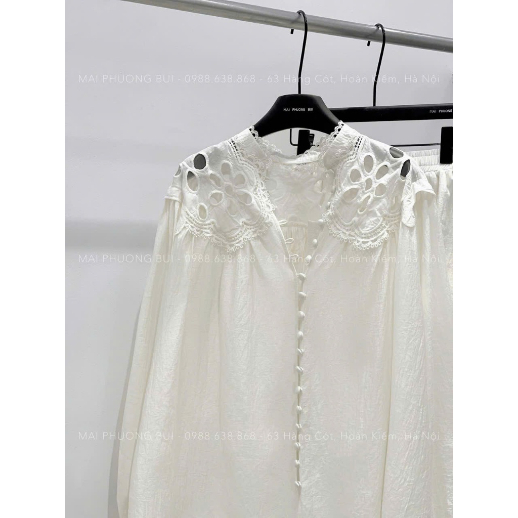 ZIMM STORE-Đồ Bộ Nữ Đi Chơi Vải Thô Đũi Mềm Mịn Phối Ren Thủ Công