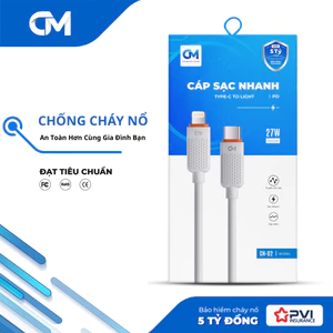 Cáp sạc nhanh CM 27W Type C to L , dài 1 mét, hàng chính hãng, an toàn tuyệt đối