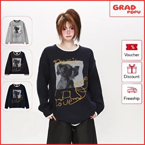 Áo len cổ tròn GRADPOPU giản dị và thoải mái in hình cún con dễ thương thời trang dành cho nữ PAL253