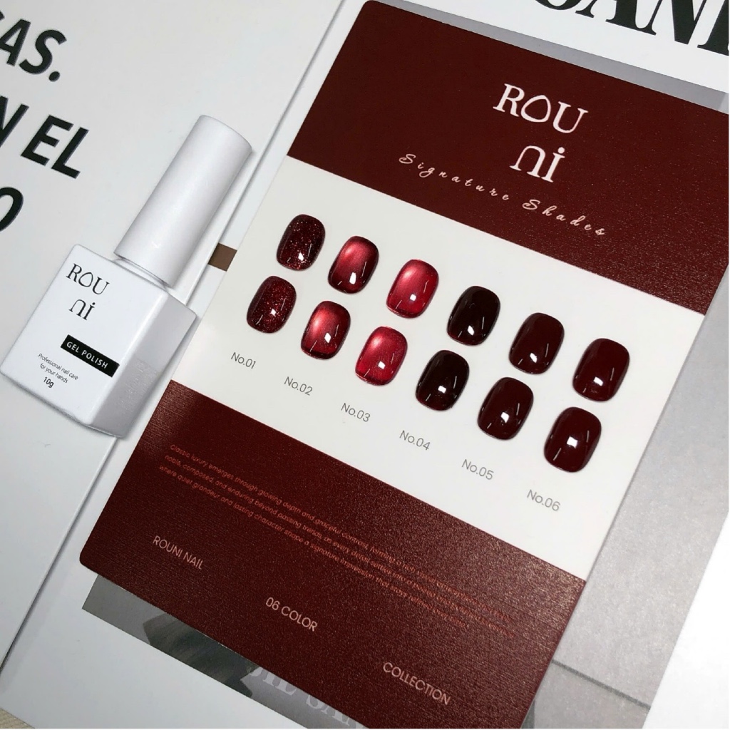 Set ROUNI Sơn Gel Lucky Red 6 màu đỏ may mắn với sự kết hợp mắt mèo thuỷ tinh nhũ flash tone đỏ hot