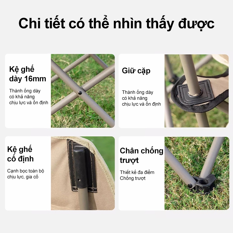 Ghế Gấp Gọn Camping, Chịu Tải 150kg ghế xếp gấp gọn camping lưng cao cải tiến đi du lịch cắm trại có túi đựng