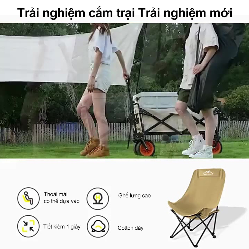 Ghế Gấp Gọn Camping, Chịu Tải 150kg ghế xếp gấp gọn camping lưng cao cải tiến đi du lịch cắm trại có túi đựng