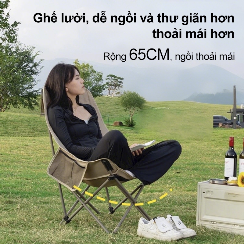 Ghế Gấp Gọn Camping, Chịu Tải 150kg ghế xếp gấp gọn camping lưng cao cải tiến đi du lịch cắm trại có túi đựng