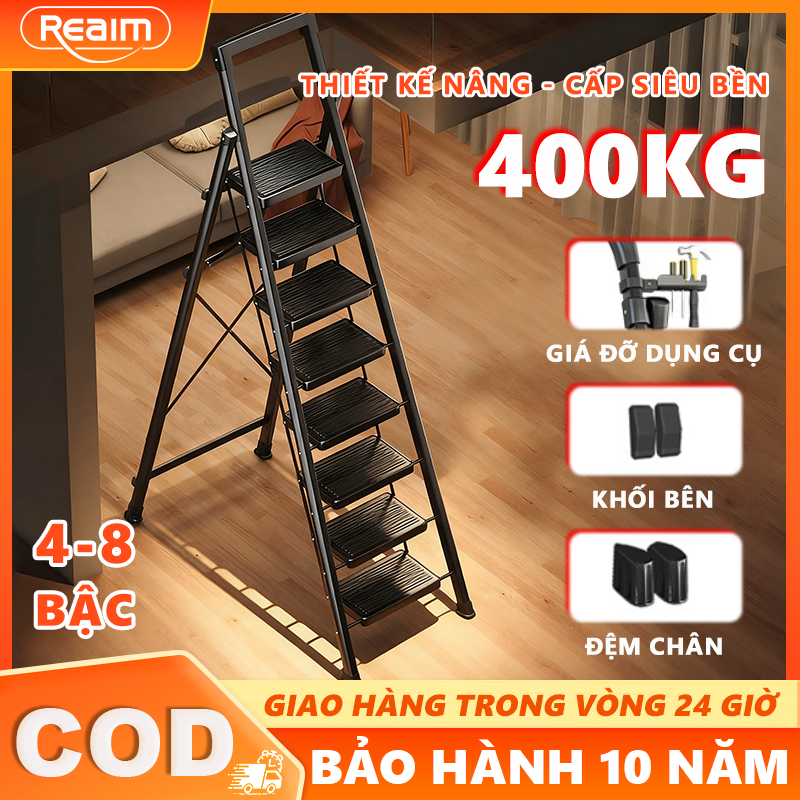 Thang chữ a Thang Nhôm Gấp Gọn đen Thang Gấp 4-8 Bậc Tải Trọng 400kg Ổn định và an toàn