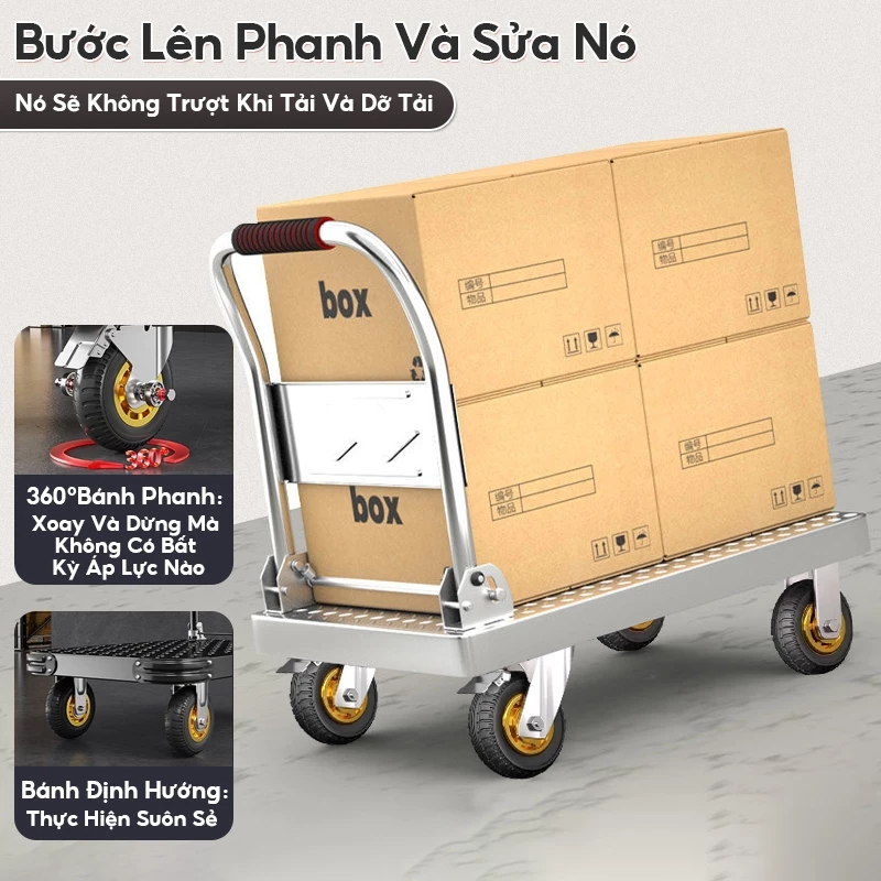 Xe đẩy hàng Xe Đẩy Gấp Gọn Gấp Gọn Tiện Lợi 4 bánh xe chống ồn siêu bền Tải Trọng 800kg