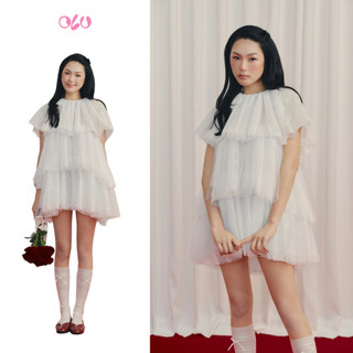 Đầm babydoll OLV xếp tầng dễ thương White Chiffon Bowy Layered Mini Dress phù hợp đi tiệc đi chơi