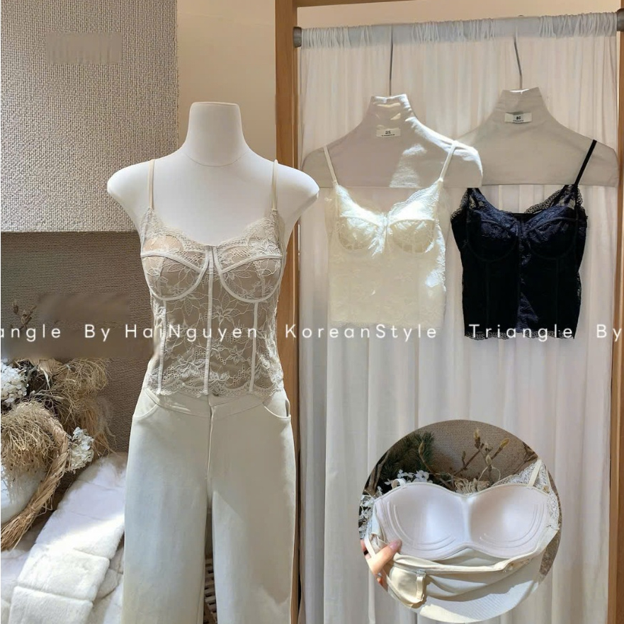 TRIANGLE - Lovely Bra (Cân nhắc kỹ, return is not welcomed)- Áo hai dây bra ren đúc su mặt sau phong cách dễ mặc