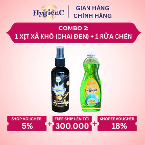 Bộ Đôi: 1 Chai Xịt Vải Khô 100ml và 1 Chai Nước Rửa Chén 400gr (Thương Hiệu HygienC Plus) - Hàng Chính Hãng