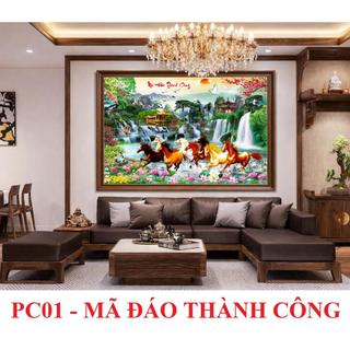 Tranh vải dán tường in 6D hình 8 con ngựa, Tranh Mã Đáo Thành Công, Tranh phong thủy trang trí phòng khách PC01 - BIATON