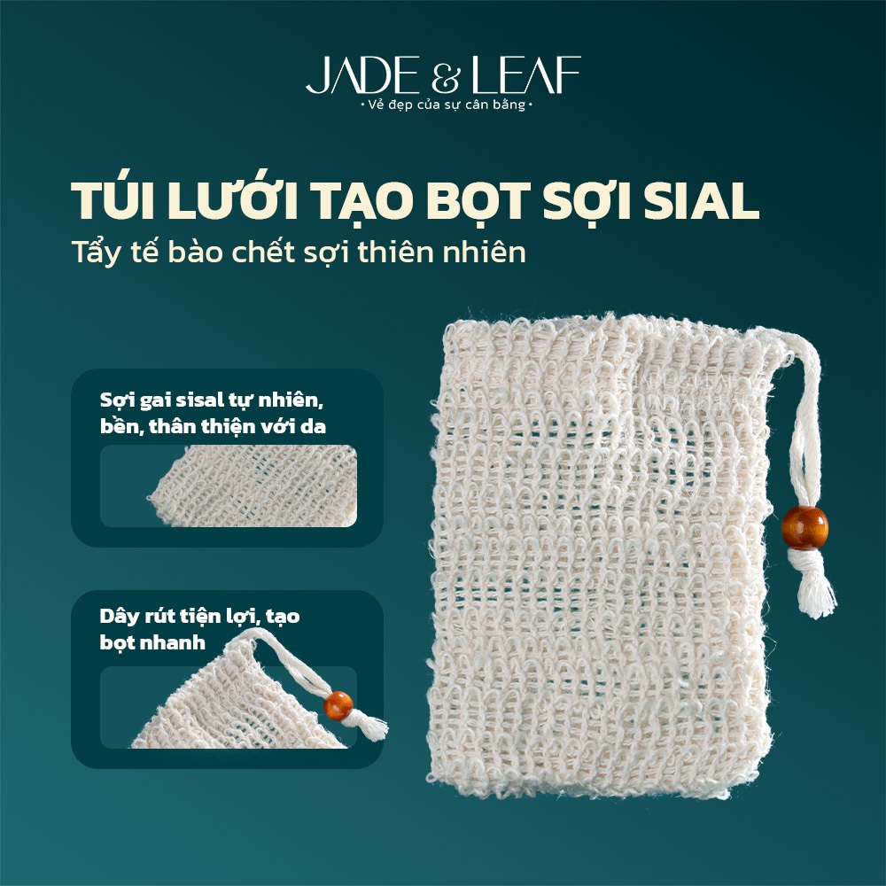 Túi Lưới Tạo Bọt Xà Phòng Jade&Leaf Thiên Nhiên, Tẩy Tế Bào Chết Sợi Gai Dầu Sisal, Dễ Dùng