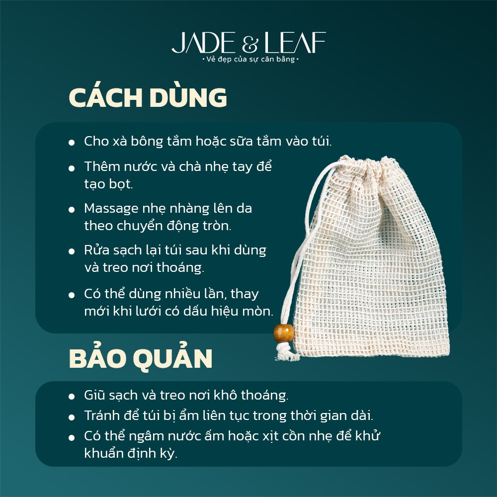 Túi Lưới Tạo Bọt Xà Phòng Jade&Leaf Cao Cấp, Tẩy Da Chết Hiệu Quả, Loại Xịn Tiện Lợi có Dây Rút