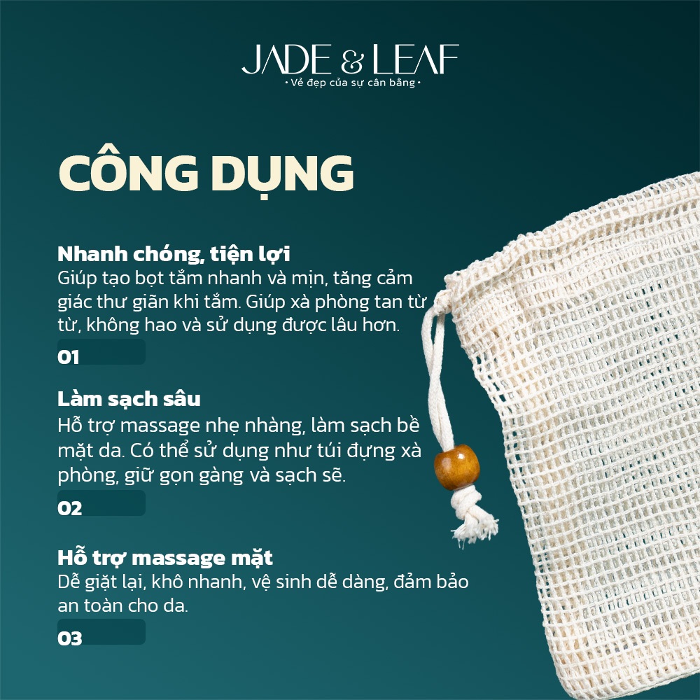 Túi Lưới Tạo Bọt Xà Phòng Jade&Leaf Cao Cấp, Tẩy Da Chết Hiệu Quả, Loại Xịn Tiện Lợi có Dây Rút