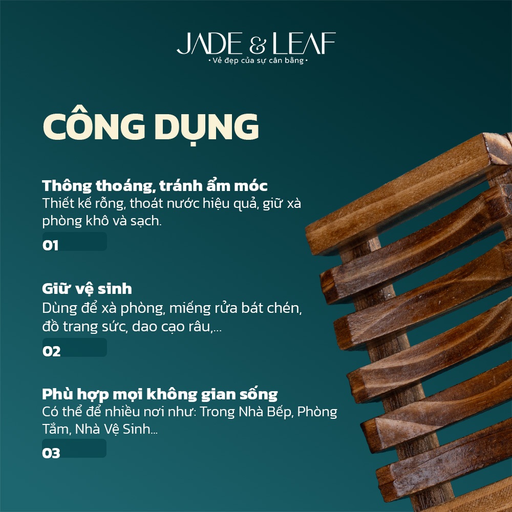 Khay Gỗ Đựng Xà Bông Jade&Leaf Handmade Cao Cấp, Chống Ẩm Mốc Để Phòng Tắm Kích Thước 9x12cm