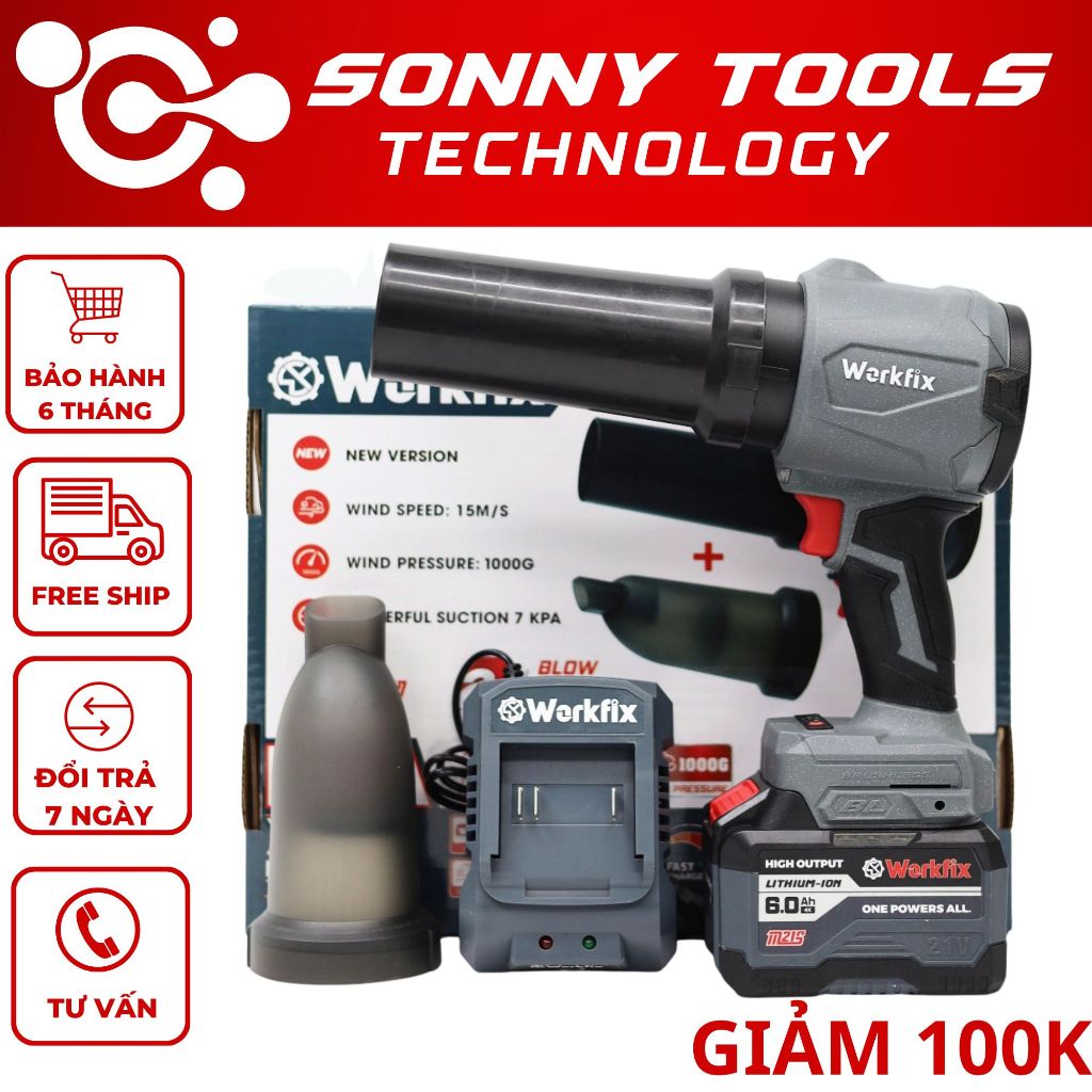 Máy Thổi Phản Lực Pin WORKFIX WF-BS1000G, Lực Thổi Lớn 1000g, 3 Tốc Độ - 2 Chức Năng Vừa Hút Vừa Thổi