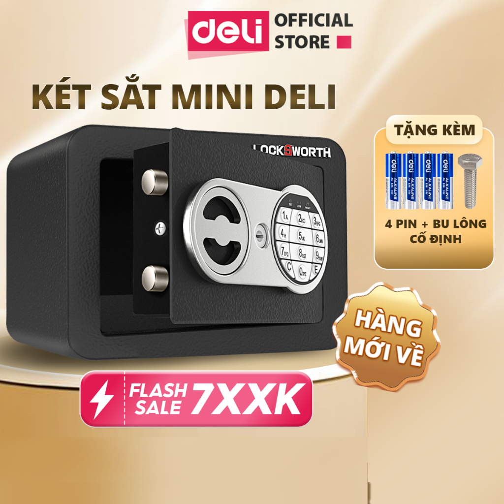 Két Sắt Điện Tử Mini Deli 2 Phương Thức Mở Khóa Bảo Mật Cao Két Sắt An Toàn Chống Cháy Cho Mọi Người