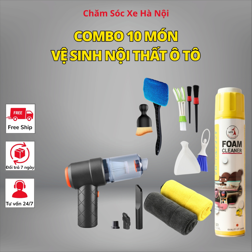Combo 10 Món Vệ Sinh Nội Thất Ô Tô Tại Nhà – Bộ Dụng Cụ Dọn Nội Thất Xe Hơi