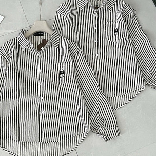 Áo Sơ Mi Kẻ Sọc Thiết Kế Cổ Bẻ Túi Nắp Thuê họa tiết đáng yêu Outfit trẻ trung